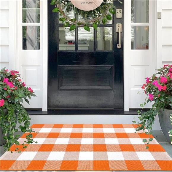 Fall Buffalo Plaid Check Rug Outdoor Doormat 27.5 x 43 Inches Washable - Picture 1 of 7